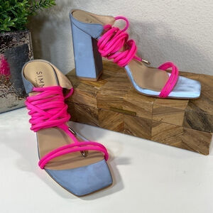 SIMMI Block‎ Heel Gladiator Sandal Bluish Grey and Pink Size 7